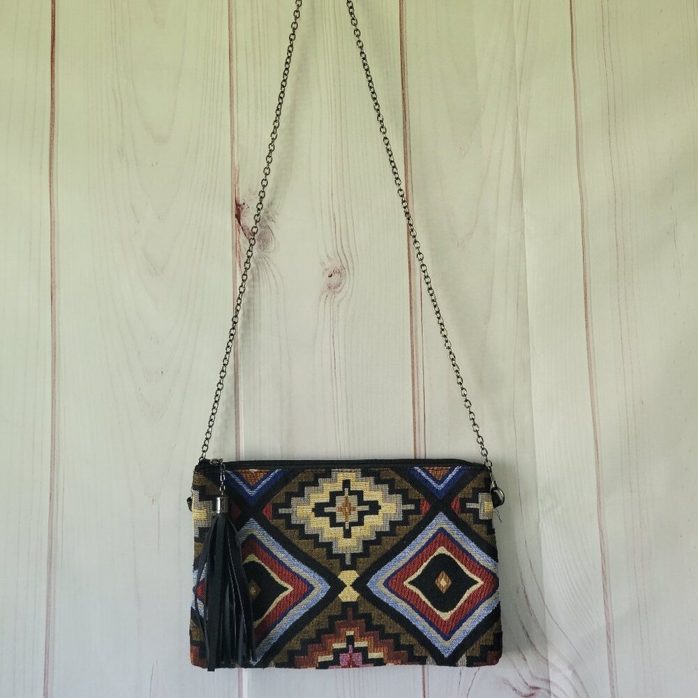 BAM Forever Clutch or Crossbody Purse. Rectangle bag with geometric, tribal EUC